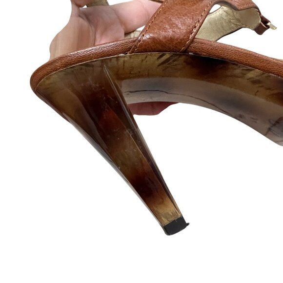 Michael Michael Kors Leather Logo strappy Tortoise heel Sandal women's size 8 - Picture 6 of 10